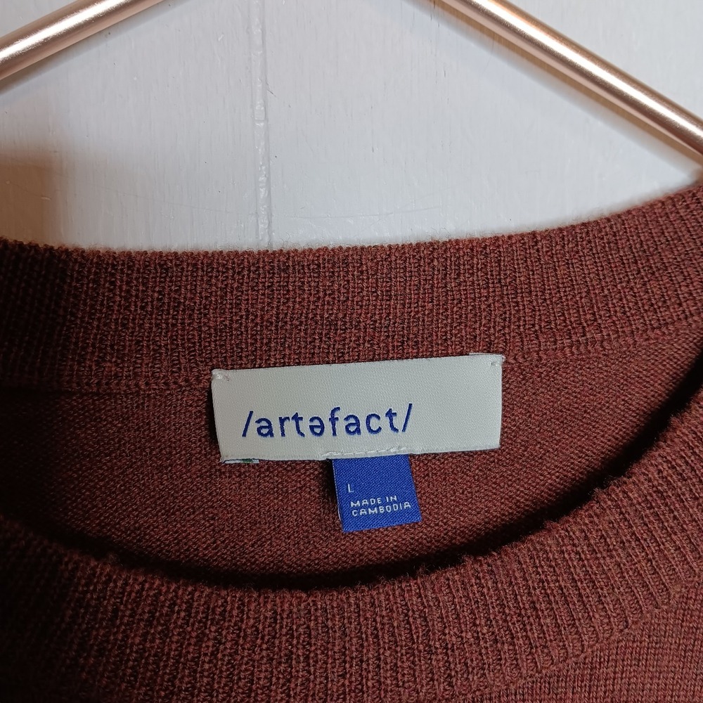 Artefact Merino Wool Sweater L Rust Brown Crew Neck Pullover Quiet Luxury Earthy - Picture 3 of 6